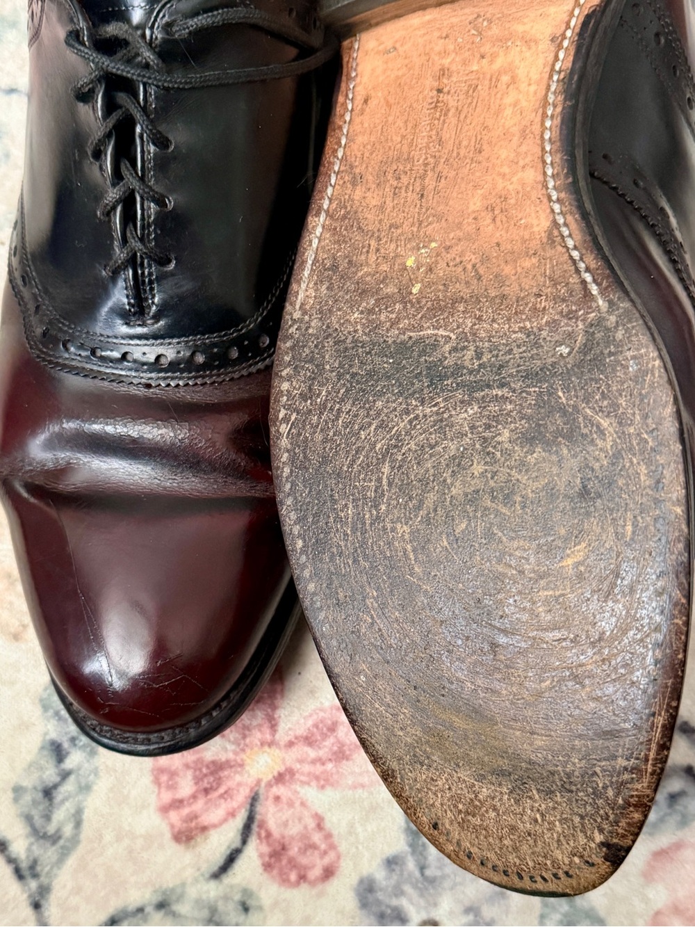 Allen Edmond Two-Tone Black & Brown Leather Wingtip Oxfords - Men's - Picture 5 of 10